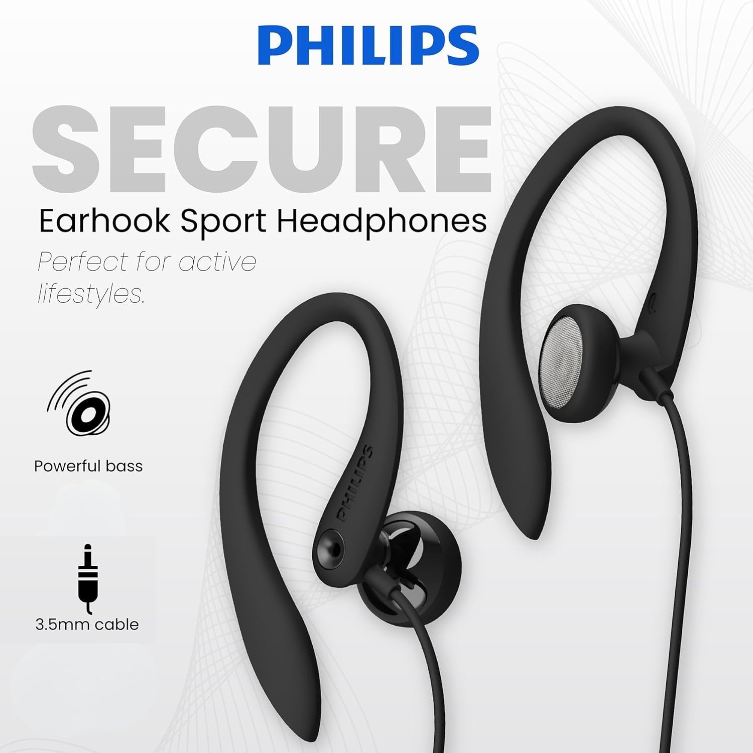 SHS3200BK/37 Flexible Earhook Headphones, Black