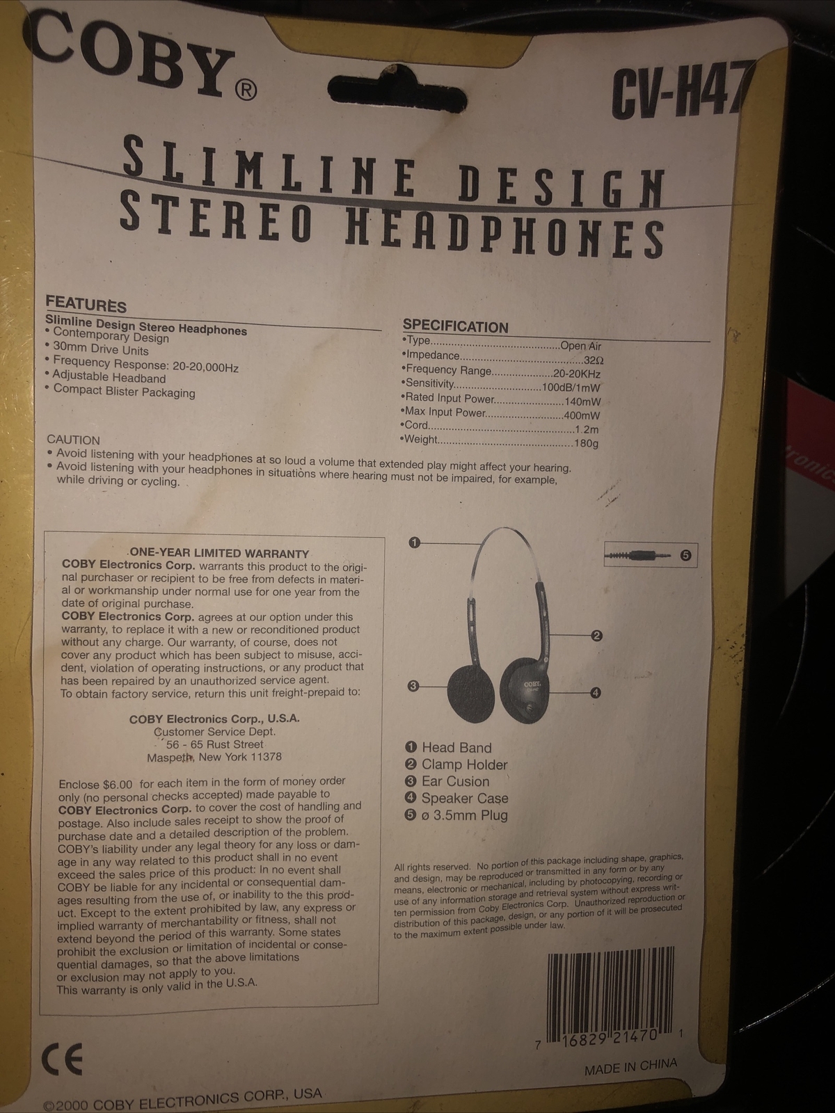 Coby Lightweight Stereo Headphones 3.5mm – 30mm Super Bass Driver – CV-H47 NEW