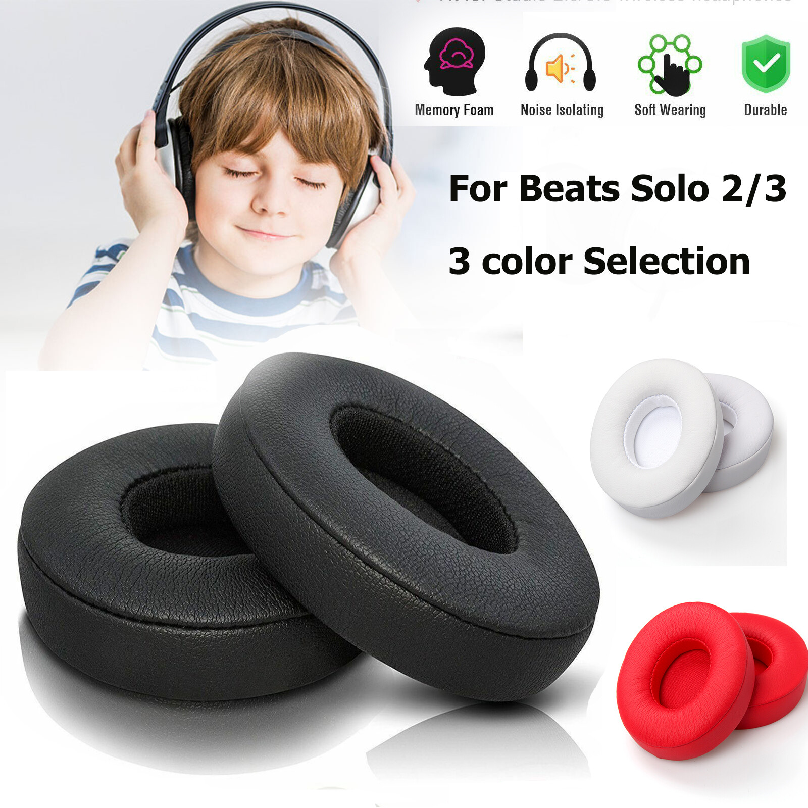 Professional Memory Foam Ear Pad Cushion Replacement for Beats Solo 2 & Solo 3