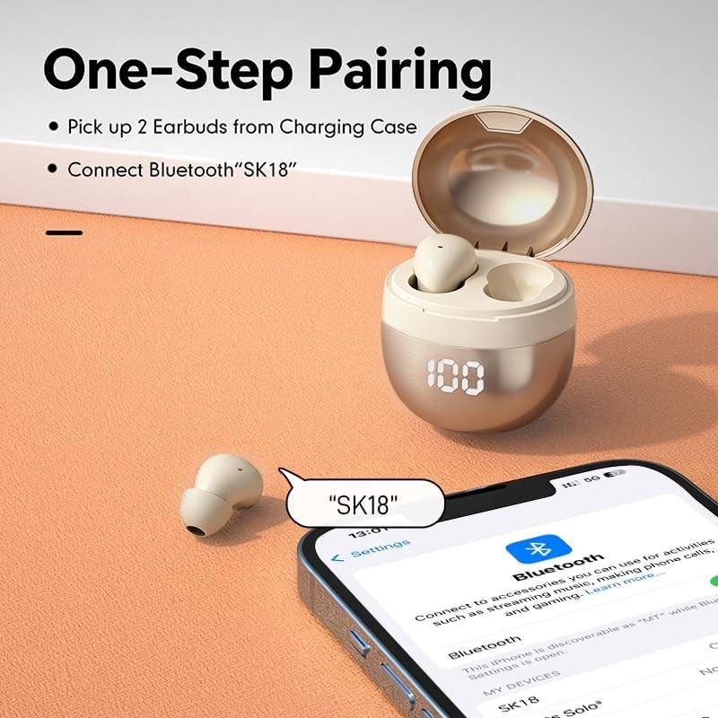 Xmenha Invisible Mini Small Earbuds Wireless Bluetooth, Skin Tone Beige