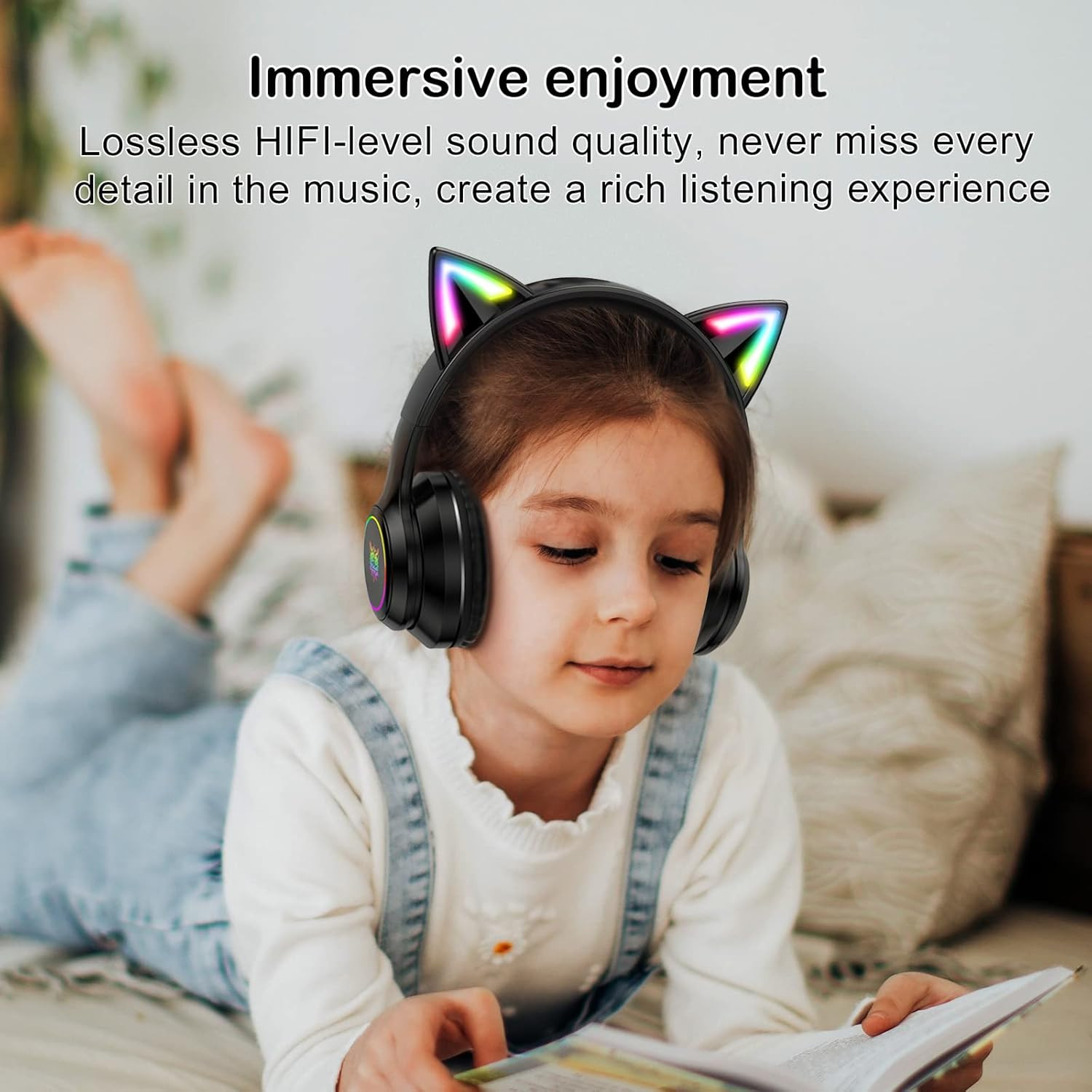 Bluetooth Cat Ear Headphones for Kids & Adults, Wireless & Wired Mode Foldable H