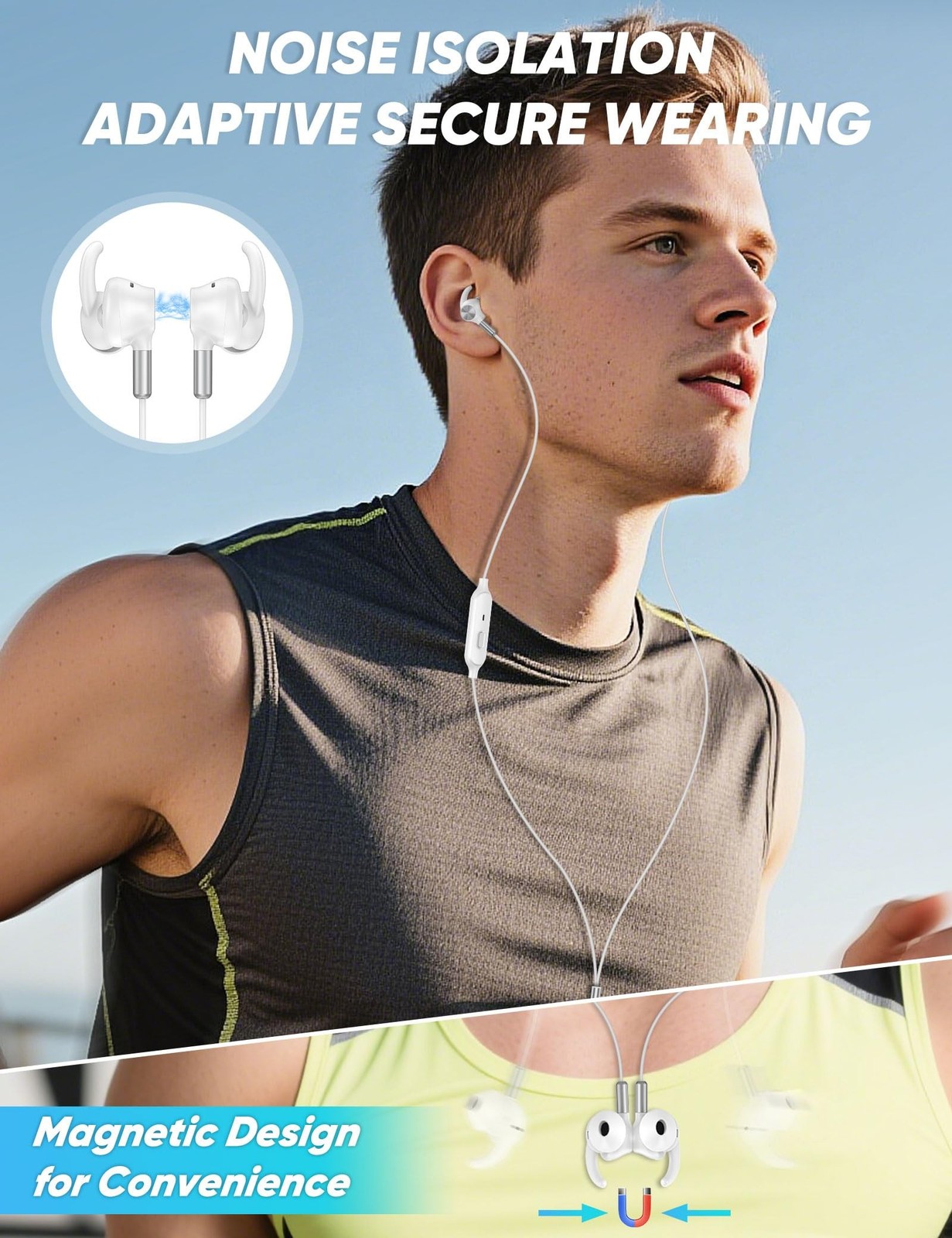 TOPAUX 3.5mm Jack 5FT Anti-Loose Wingtip Wired Earbuds