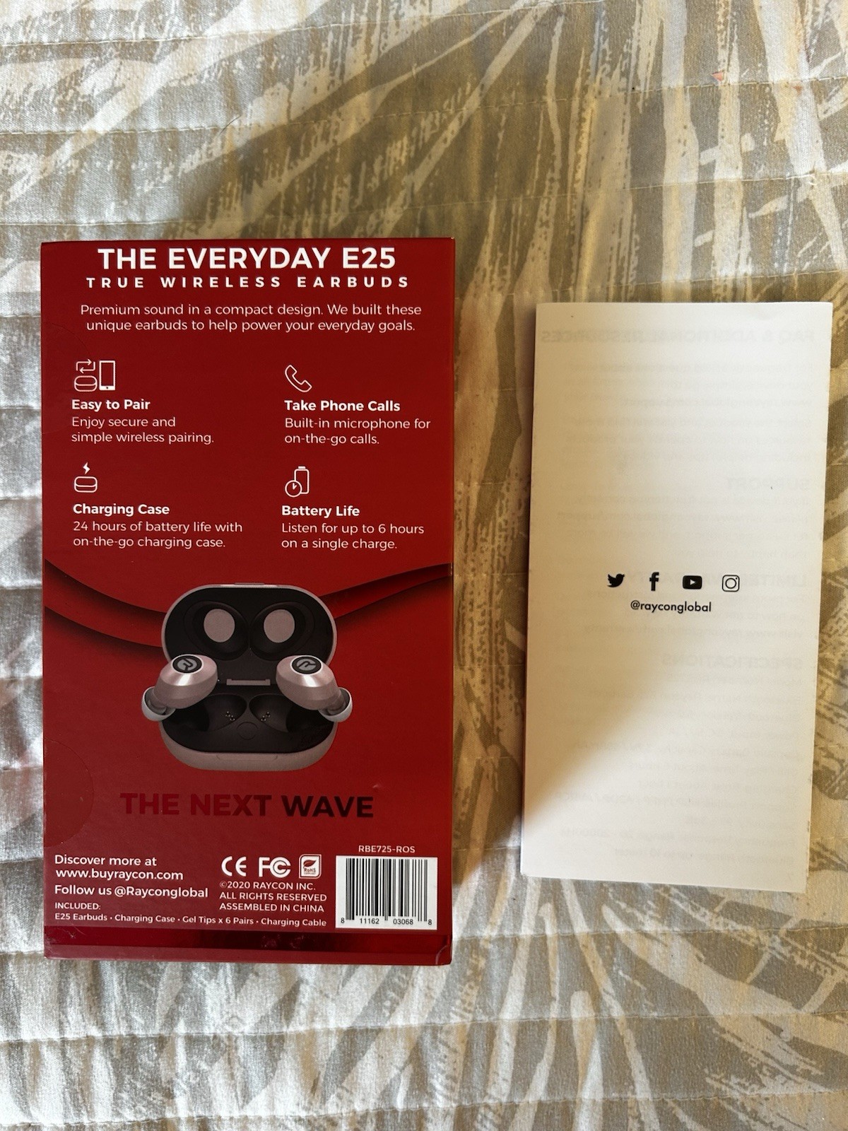 BOX & USER GUIDE ONLY Raycon Everyday Wireless Earbuds E25 Bluetooth Over Ear