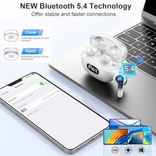 Wireless Earbuds, Bluetooth Headphones 5.4 HiFi Stereo, Ear Buds with 4 White