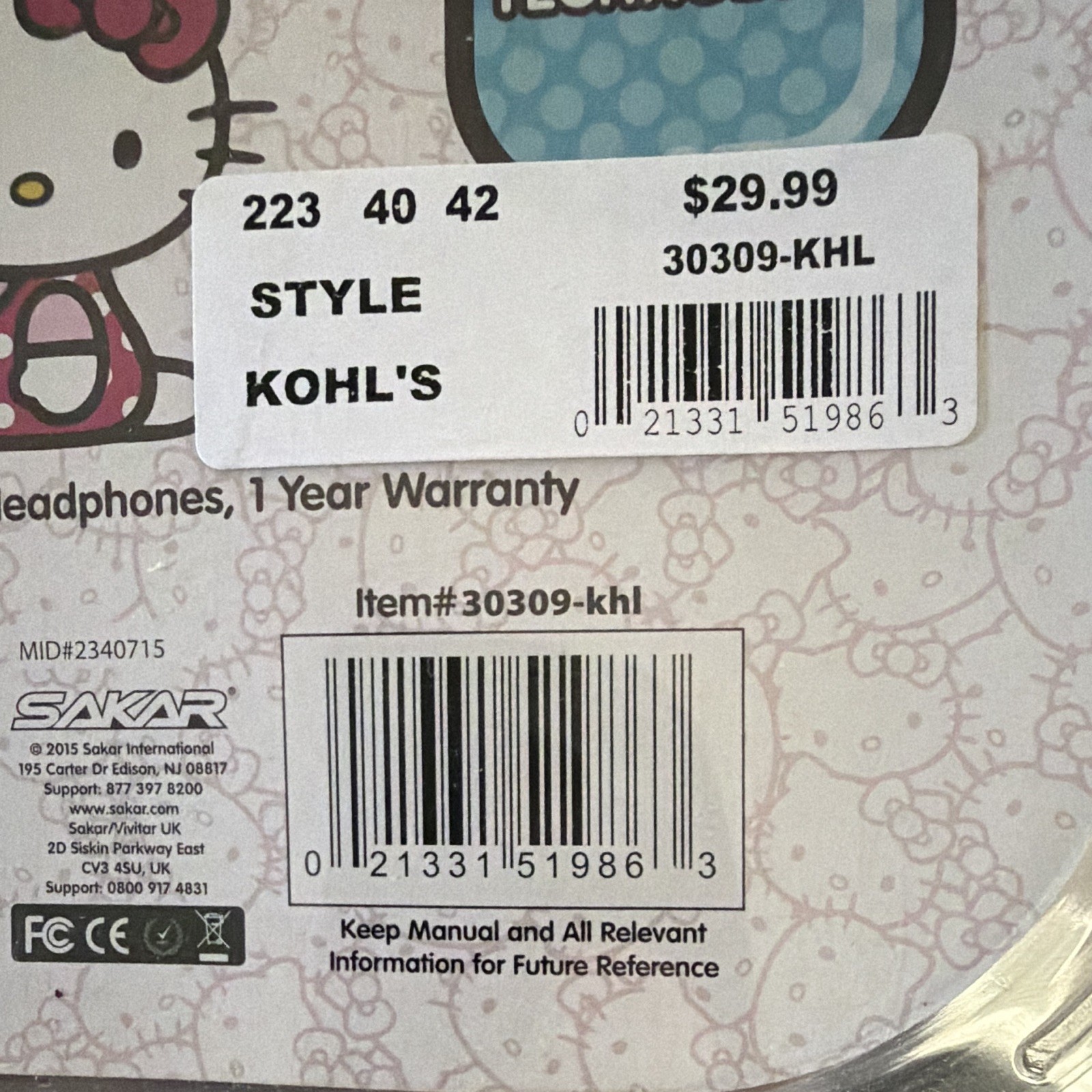 Hello Kitty USB Volume Limiting Ear-Pad Headband Headphones Multicolor 30309-KHL