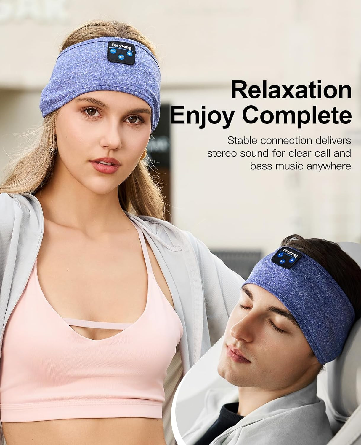 Wireless Sleep Headphones, Bluetooth Sports Headband for Yoga & Travel – Skyblue