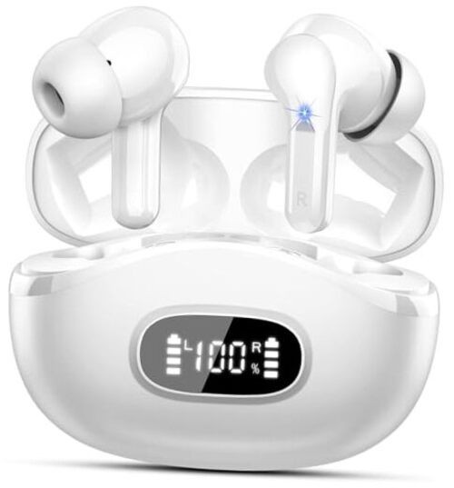 Wireless Earbuds, Bluetooth Headphones 5.4 HiFi Stereo, Ear Buds with 4 White