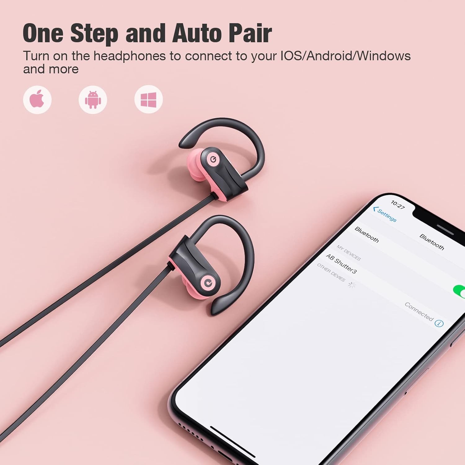 Boean Bluetooth Headphones, Wireless Earbuds with 16 Hours 5.3 Pink