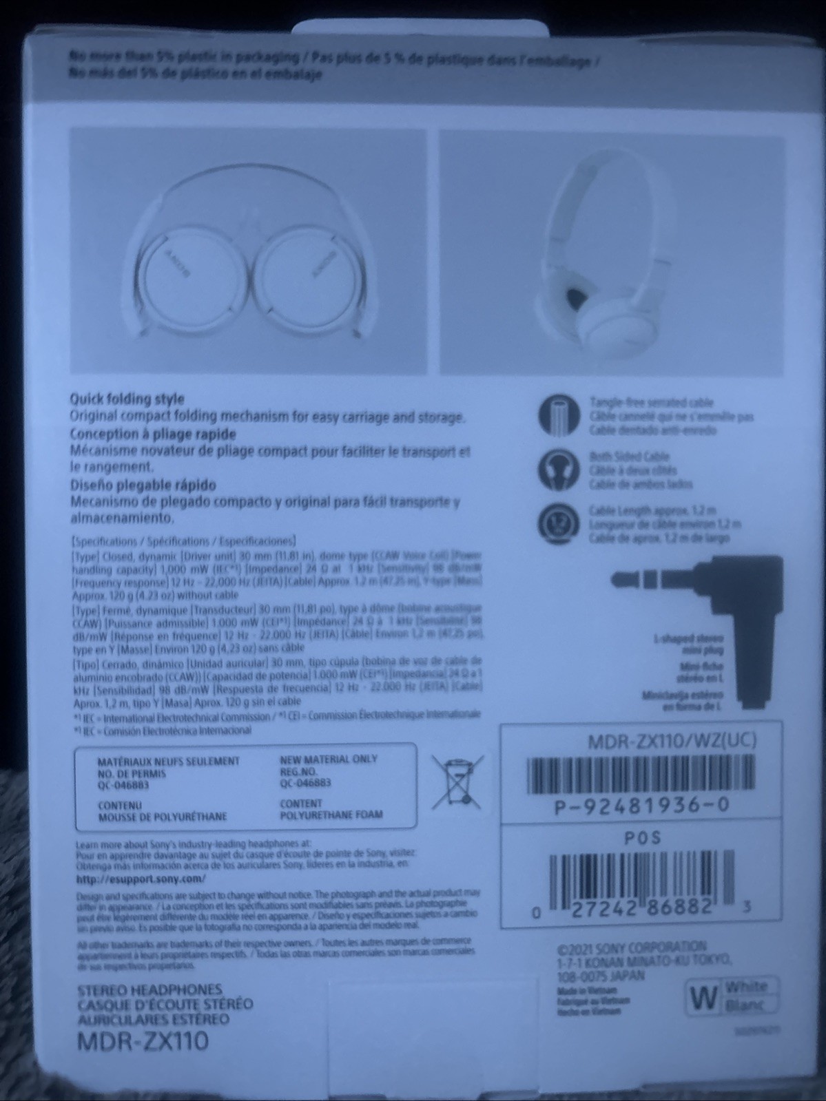 Sony MDR-ZX110 Ear-Pad (On the Ear) Headband Headphones – White