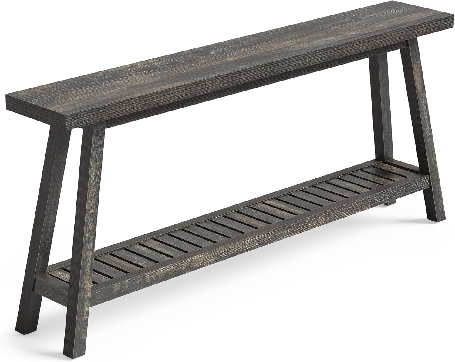 Extra Long 70.9-Inch Console Table – 2-Tier Narrow Wooden Sofa Table, Carbon Bla