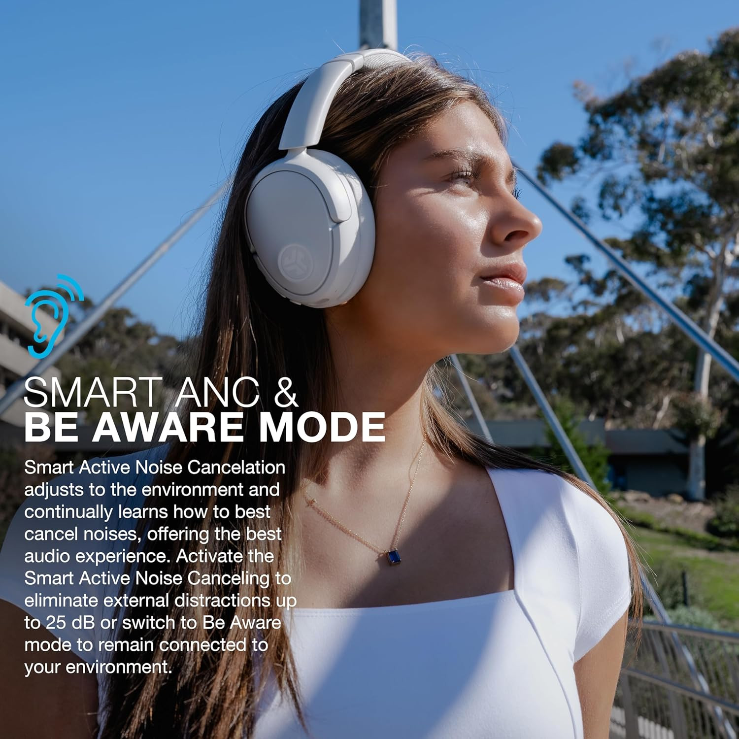 Jbuds Lux ANC Wireless Over-Ear Bluetooth Headphones, Cloud White, Hybrid Active