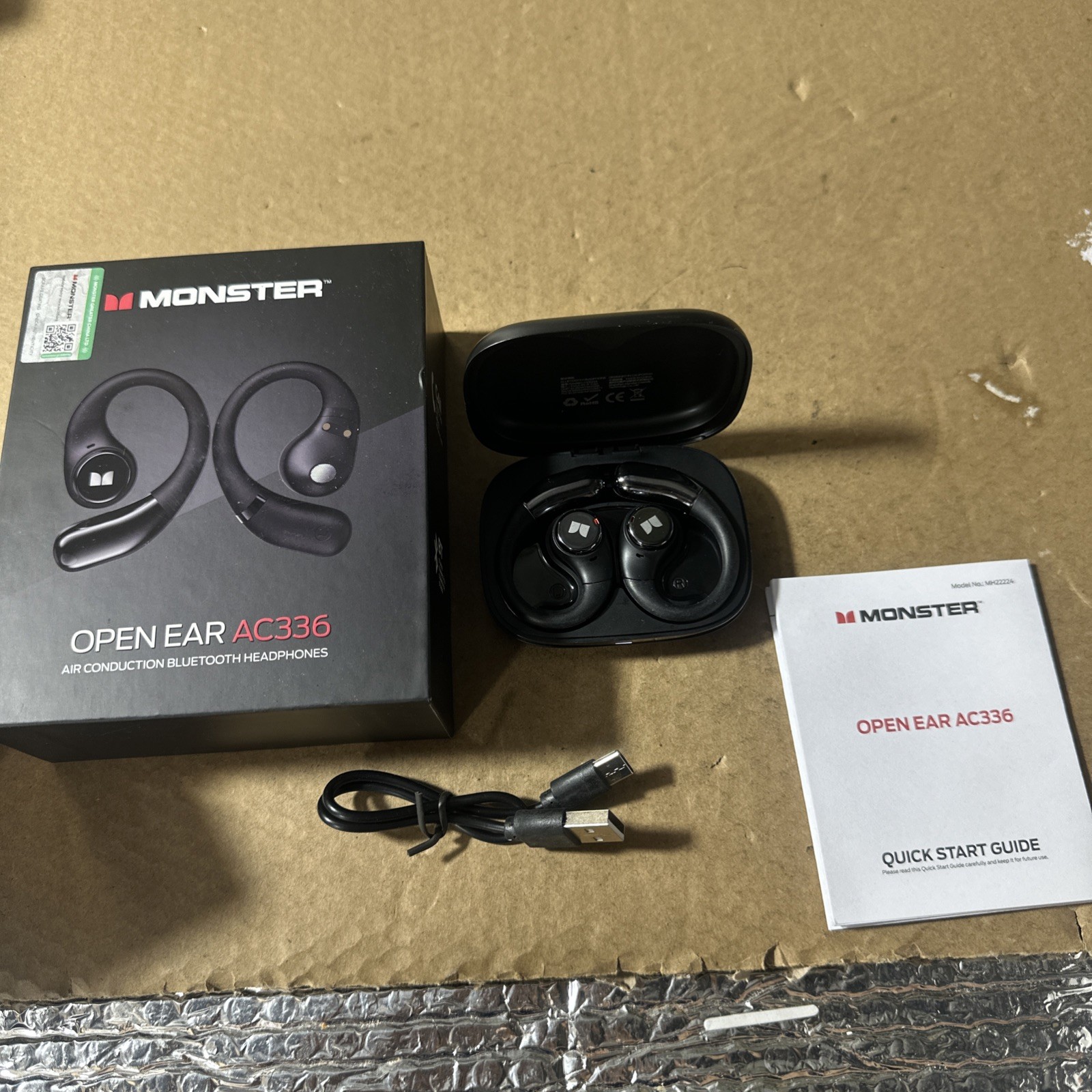 Monster Open Ear AC336 Headphones, Bluetooth 6.0 Wireless Earbuds Audio- Used