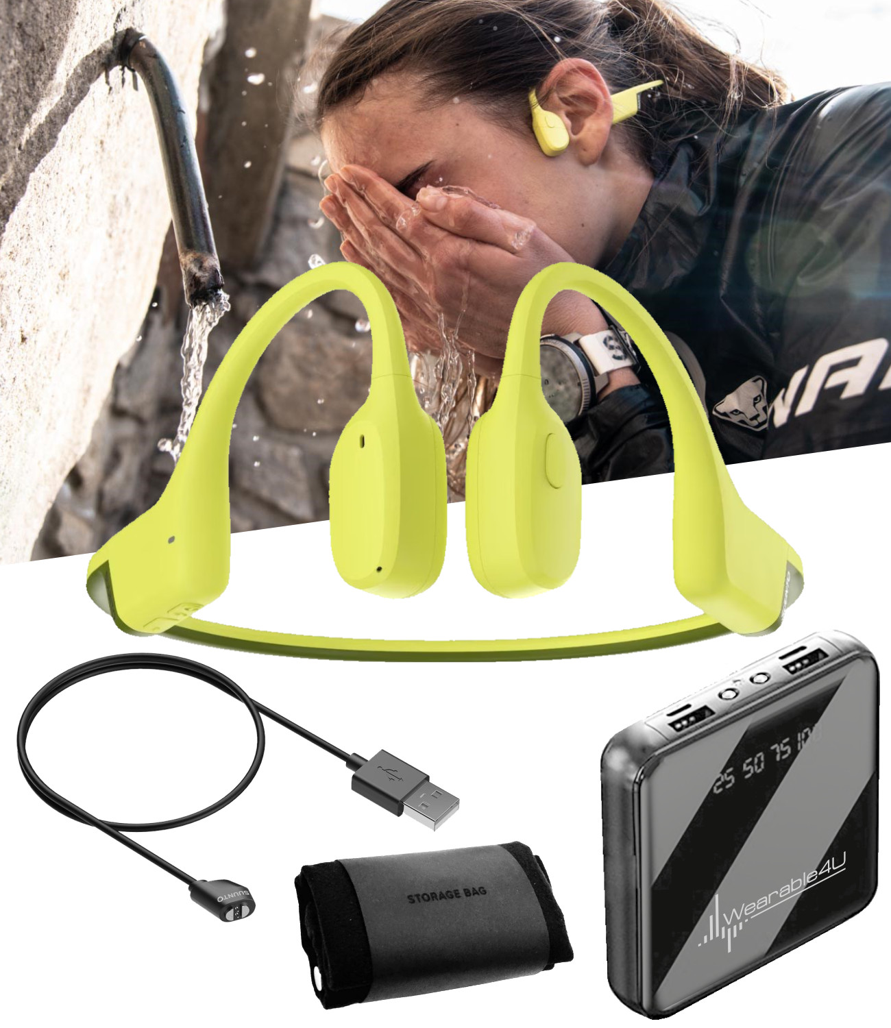 SUUNTO Sonic Open-Ear Bone Conduction Sports Headphone Lime with Power Bank