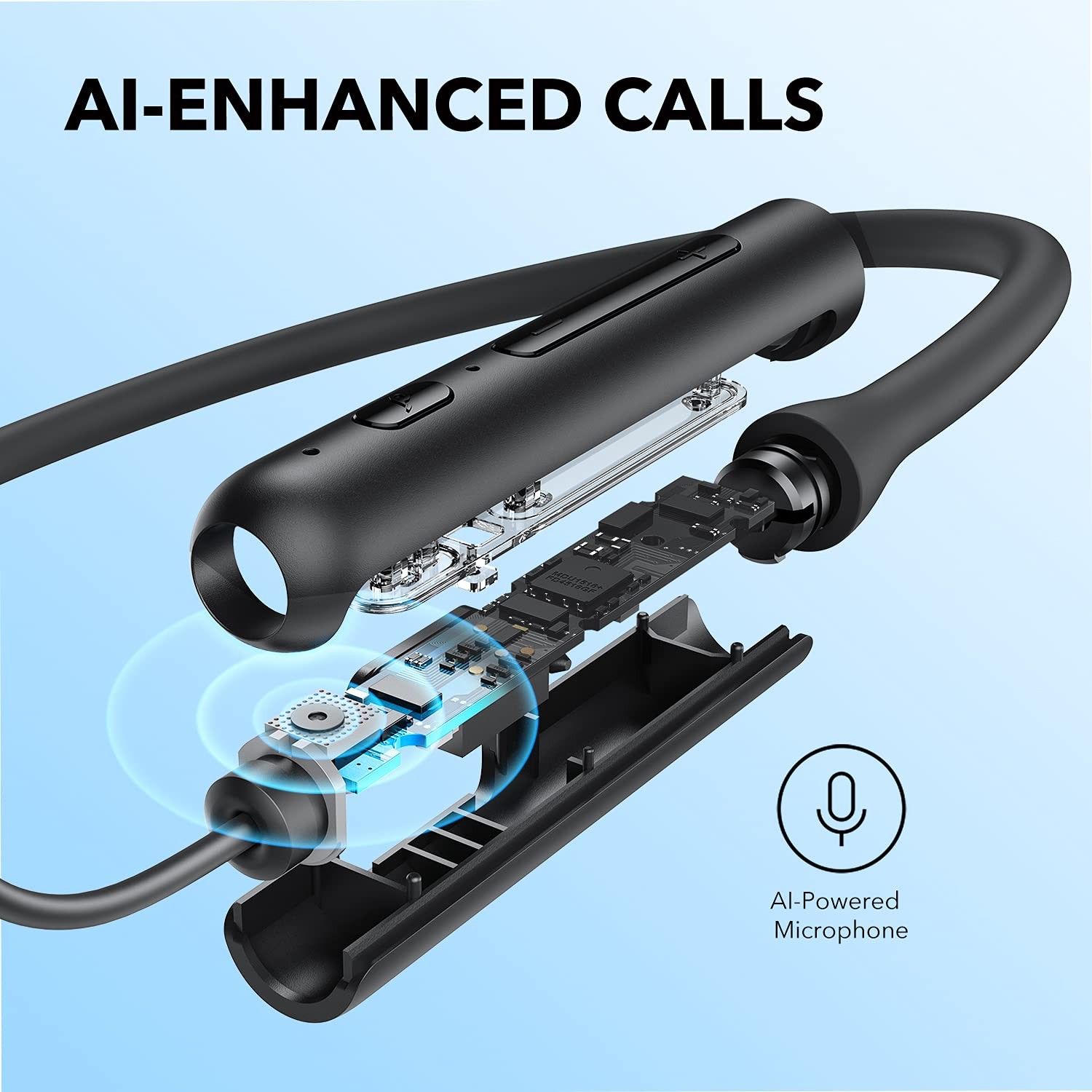 Soundcore by Anker Life U2i Wireless Neckband Headphones, 10mm medium, Black