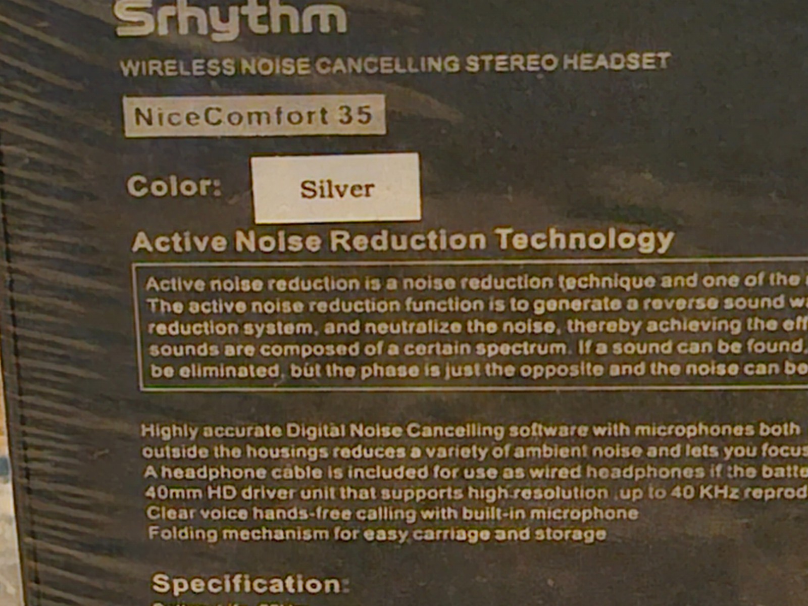 Srhythm Wireless Noise Cancelling Stero Headset NiceComfort 35 Silver BRAND NEW
