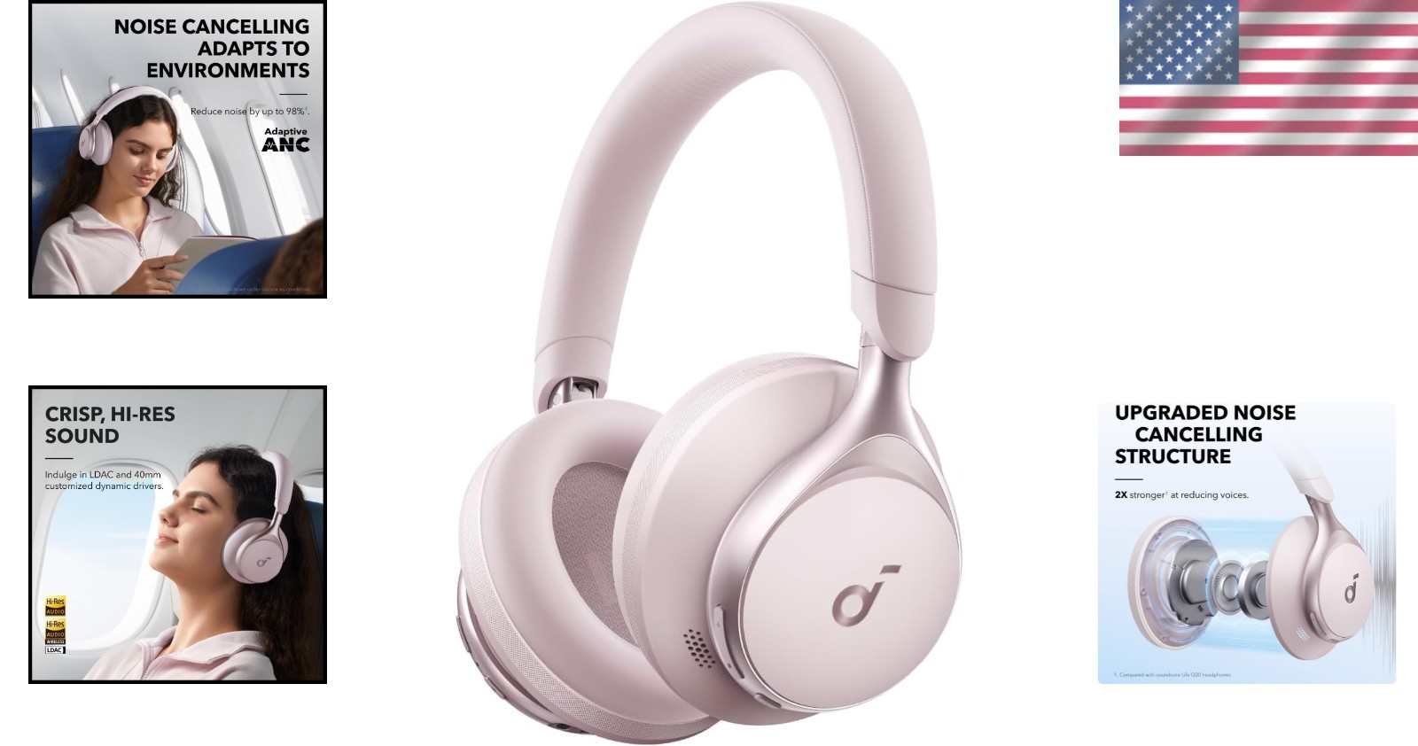 Cloud Pink Over-Ear Headphones: 40H Battery, 2X Voice Reduction, App Control