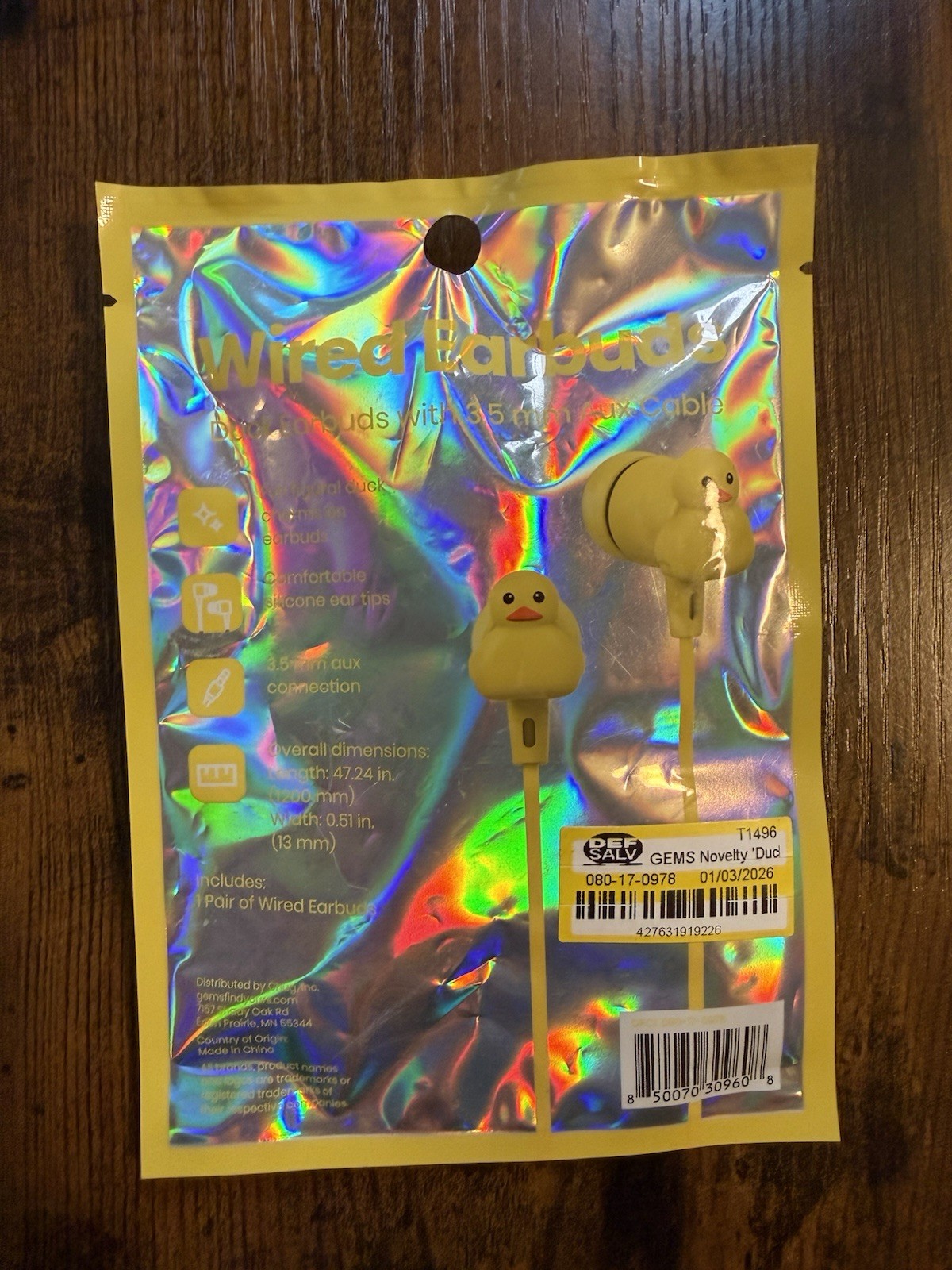 GEMS Novelty Duck Wired Earbuds w/ Mic & In-Line Control 3.5mm Yellow