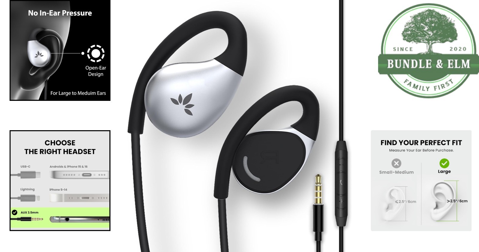 Wired Open-Ear Earbuds with Over-Ear Hook for Comfortable Listening Experience