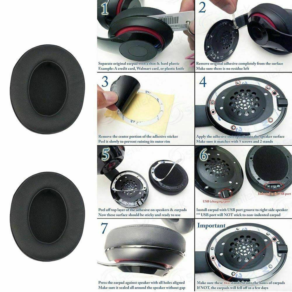 1 Pair Replacement Ear Pads For Beats By Dr.Dre Solo 2.0/3.0 Leather Red