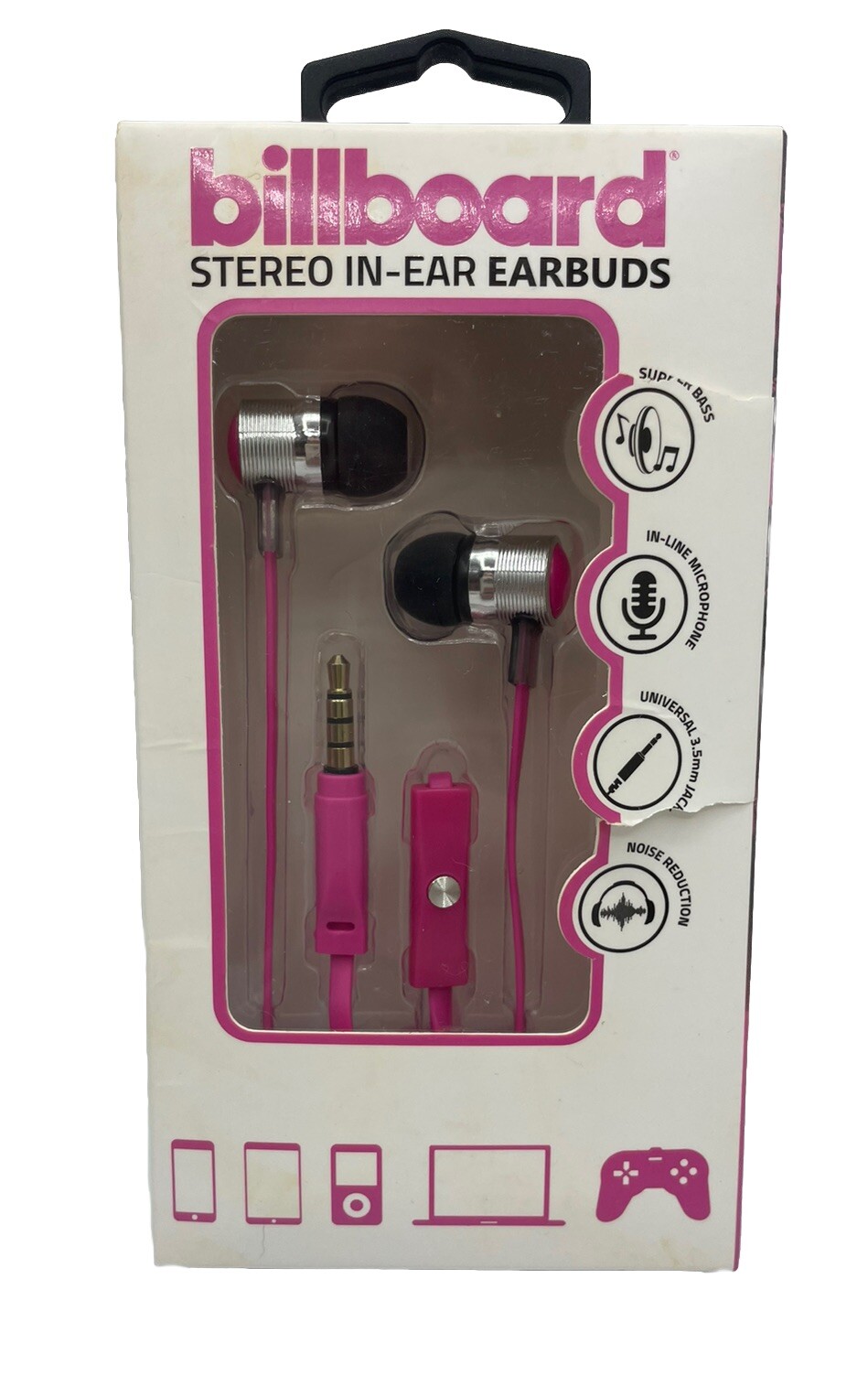 Billboard Stereo In-Ear Earbuds Super Bass Mic 3.5mm Plug Pink BB604