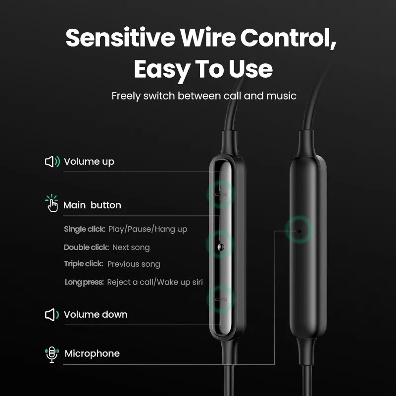UGREEN Wired Earphone With Microphone In Ear 3.5mm USB Type C Lightning Earphone