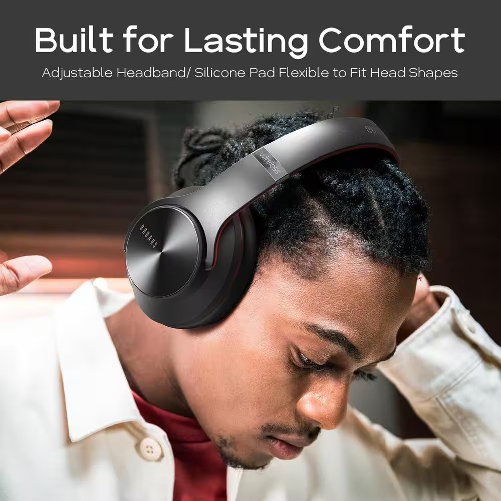 Optimized Black and Red Wireless Bluetooth Noise Canelling over the Ear Headphon