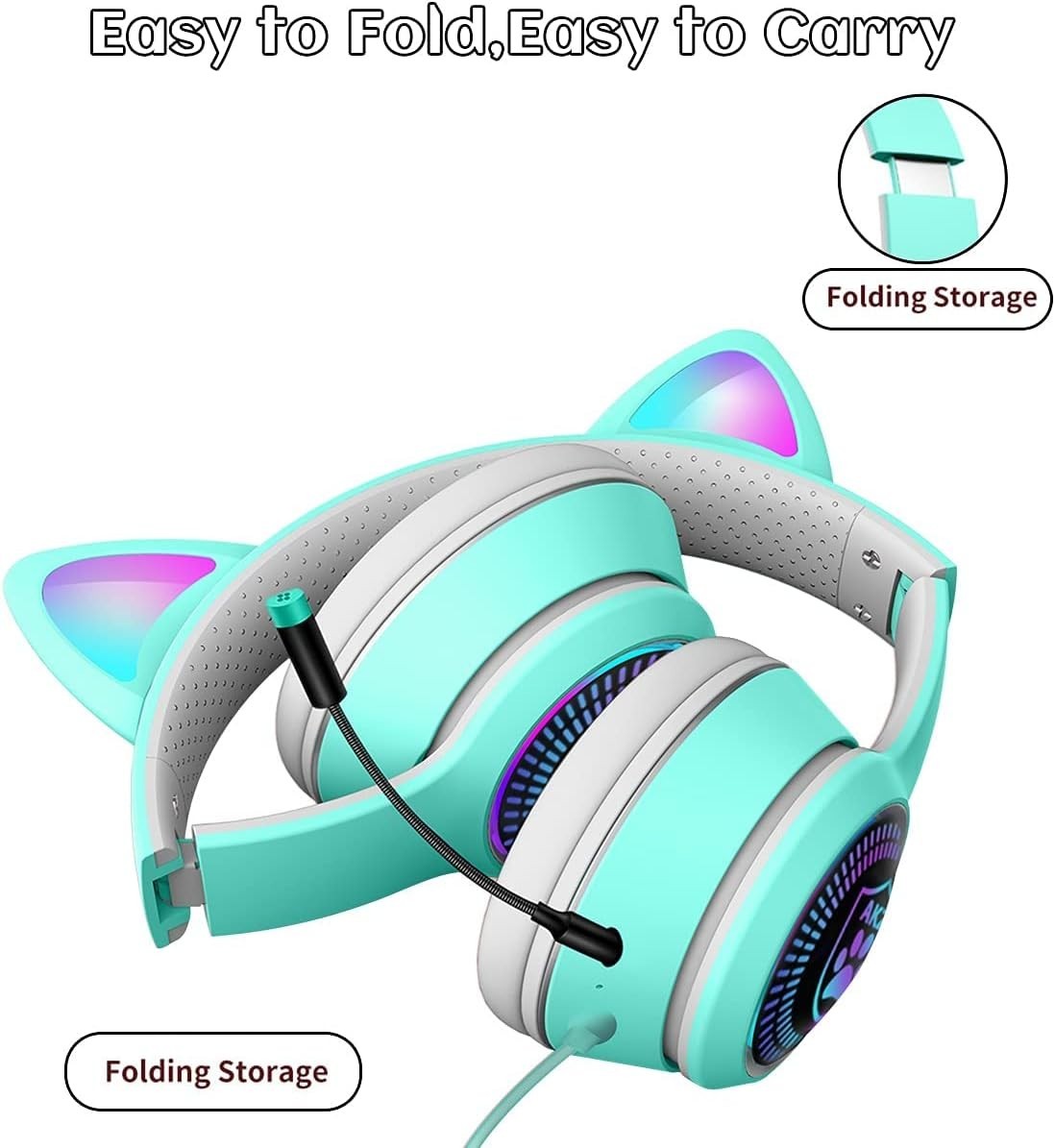 Fun Cat Ear Gaming Headphones with LED Lights – For Kids & Adults, 3.5mm