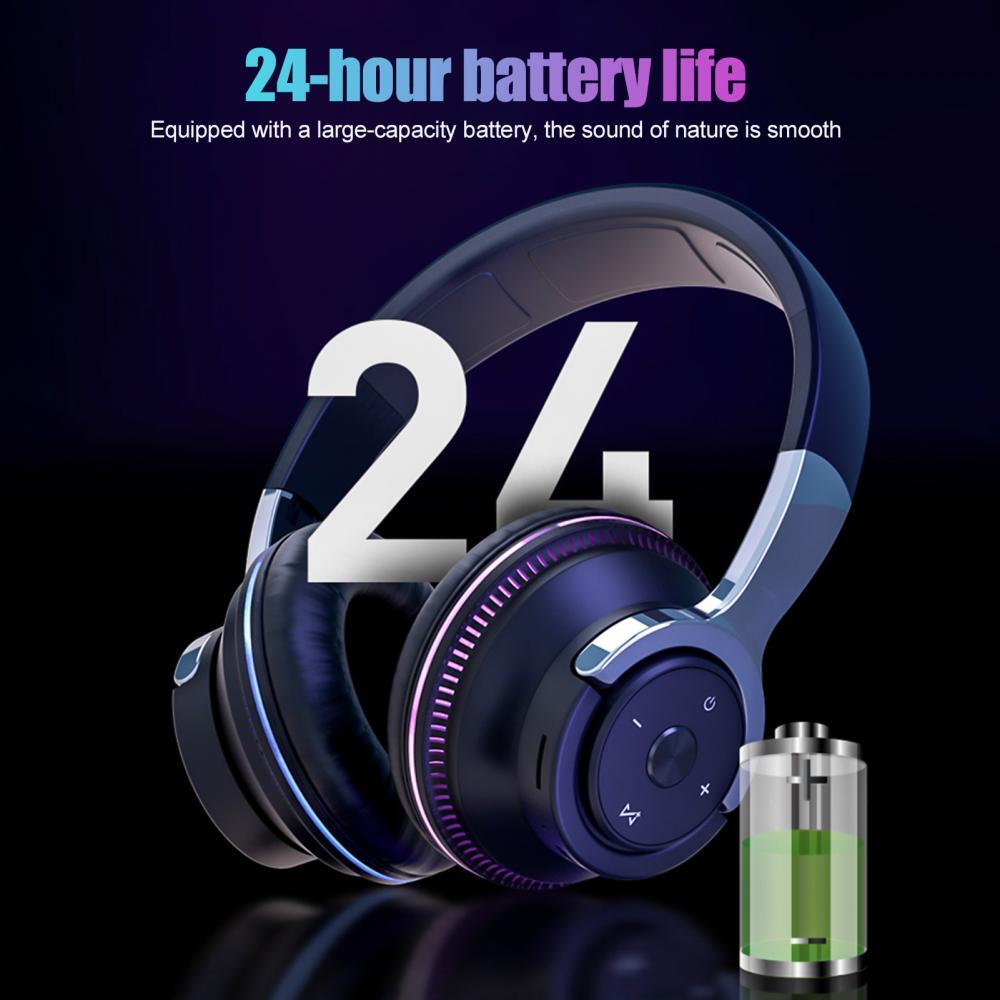 Wireless Bluetooth 5.1 Headphones Over Ear LED Headset Stereo Noise Cancelling