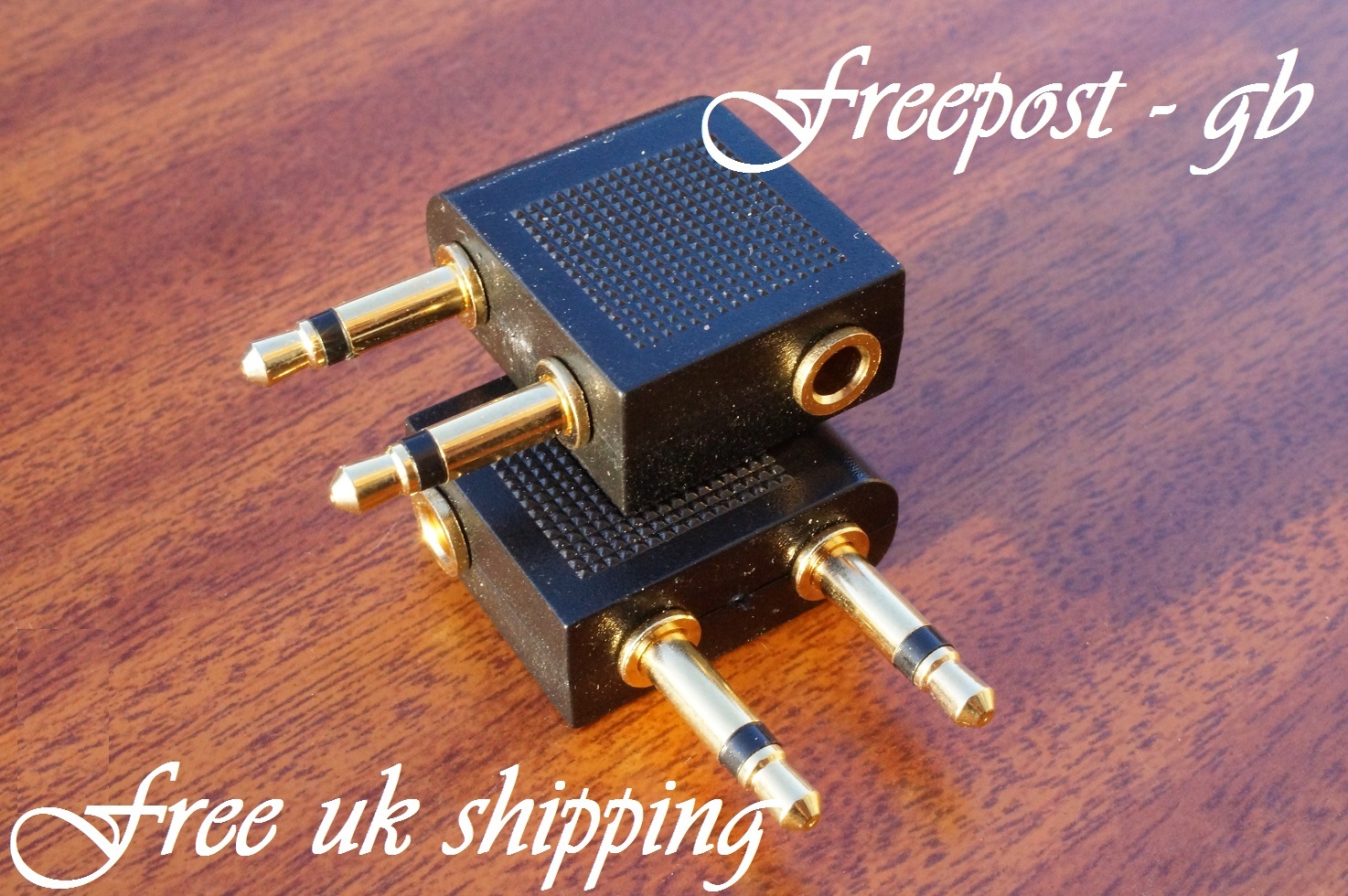2 x GOLD HEADPHONE ADAPTORS FOR AEROPLANE – USE YOUR OWN EARPHONES ON THE FLIGHT