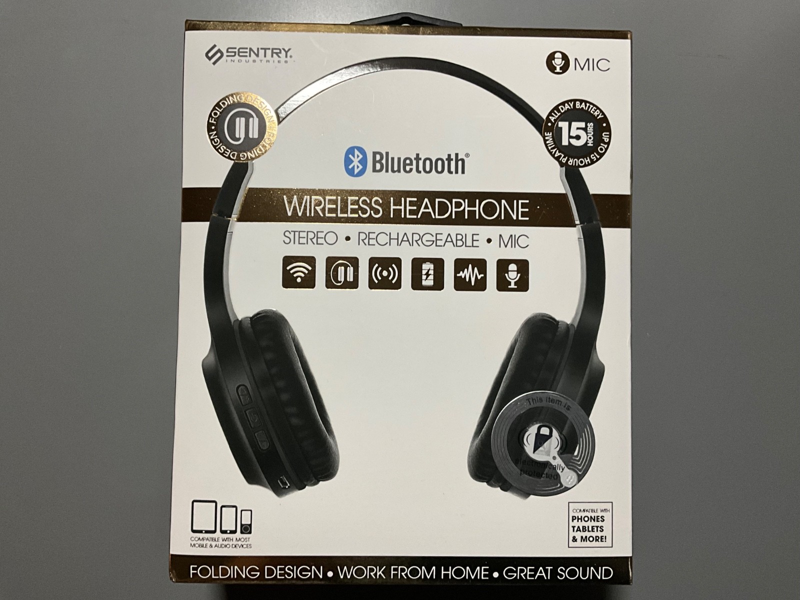 Sentry Bluetooth Wireless Headphone BT100 Black New Sealed. Untested. 8 Hours