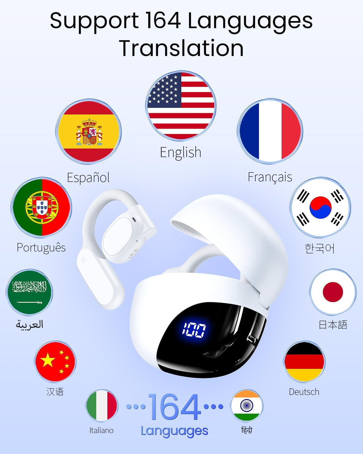 AI Translation Earbuds Real Time 164 Languages 80H Playtime Translator Ear Buds