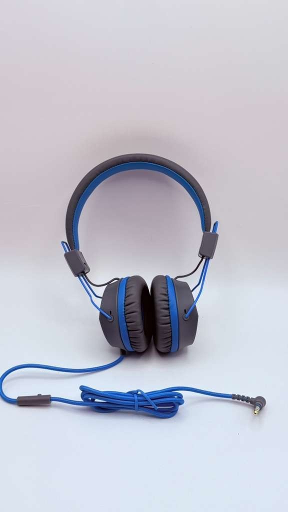 Wired Over Ear Headphones 3.5mm Jack Gray Blue Adjustable Stereo Headset
