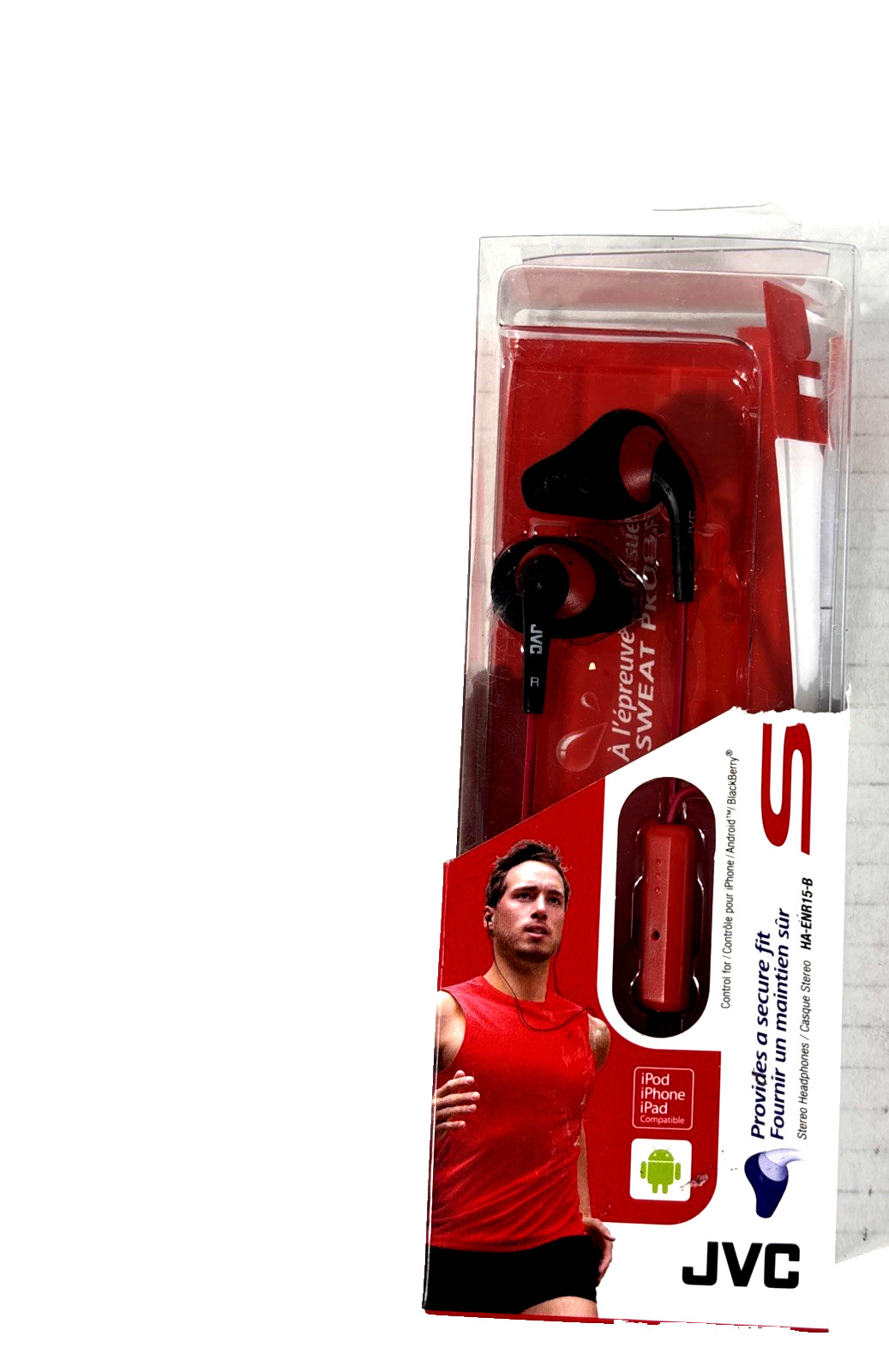 JVC HA-ENR15-B Gummy Sport Black Red In Ear Earbuds Headphones Sweat Proof