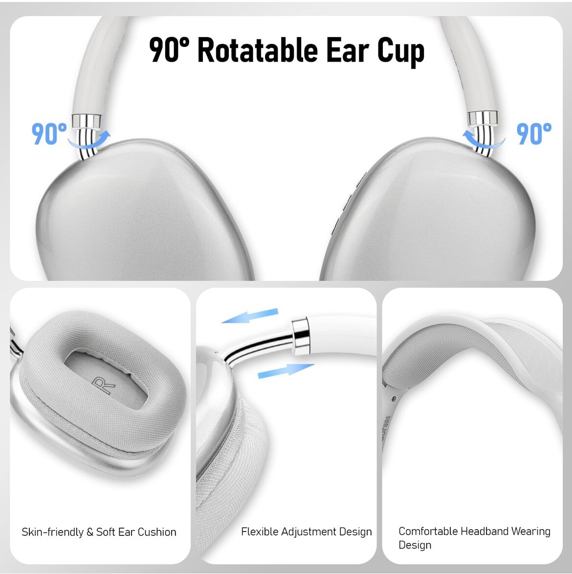 MS-B1 Wireless Eat Headset Bluetooth Headphones White Silver