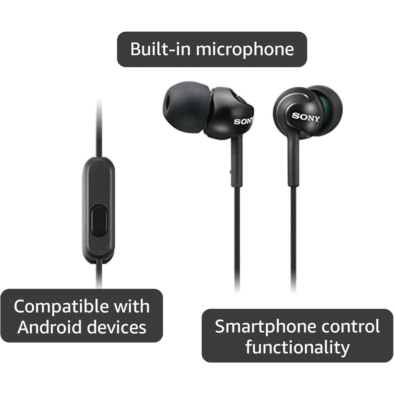 Sony Deep Bass Wired Earphones w Smartphone Control & Mic Black FAST SHIPPING