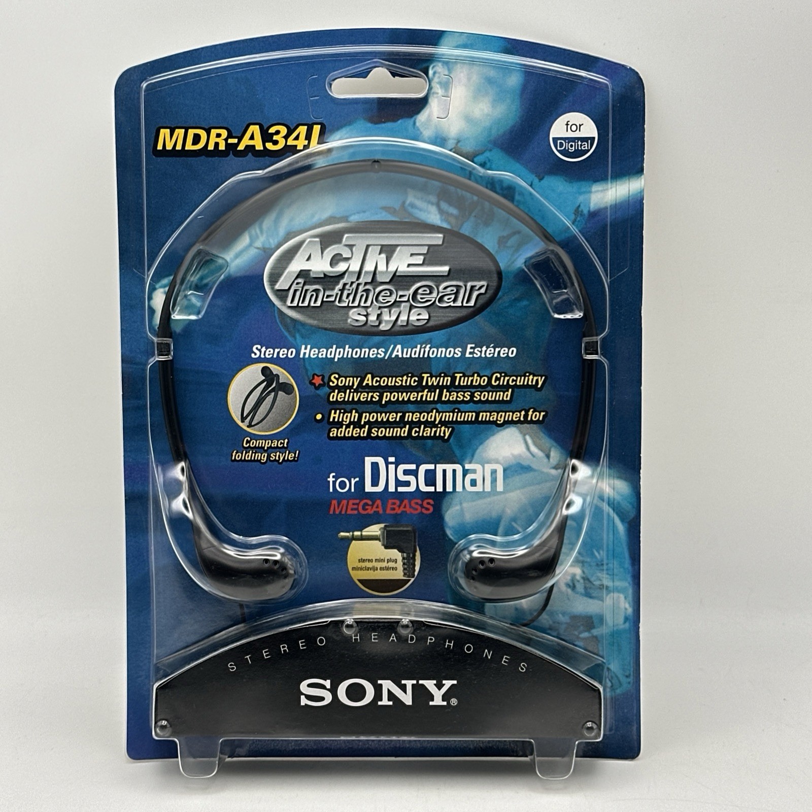 Sony Stereo Headphones for Discman Mega Bass New Old Stock 1998 MDR-A34L Sealed