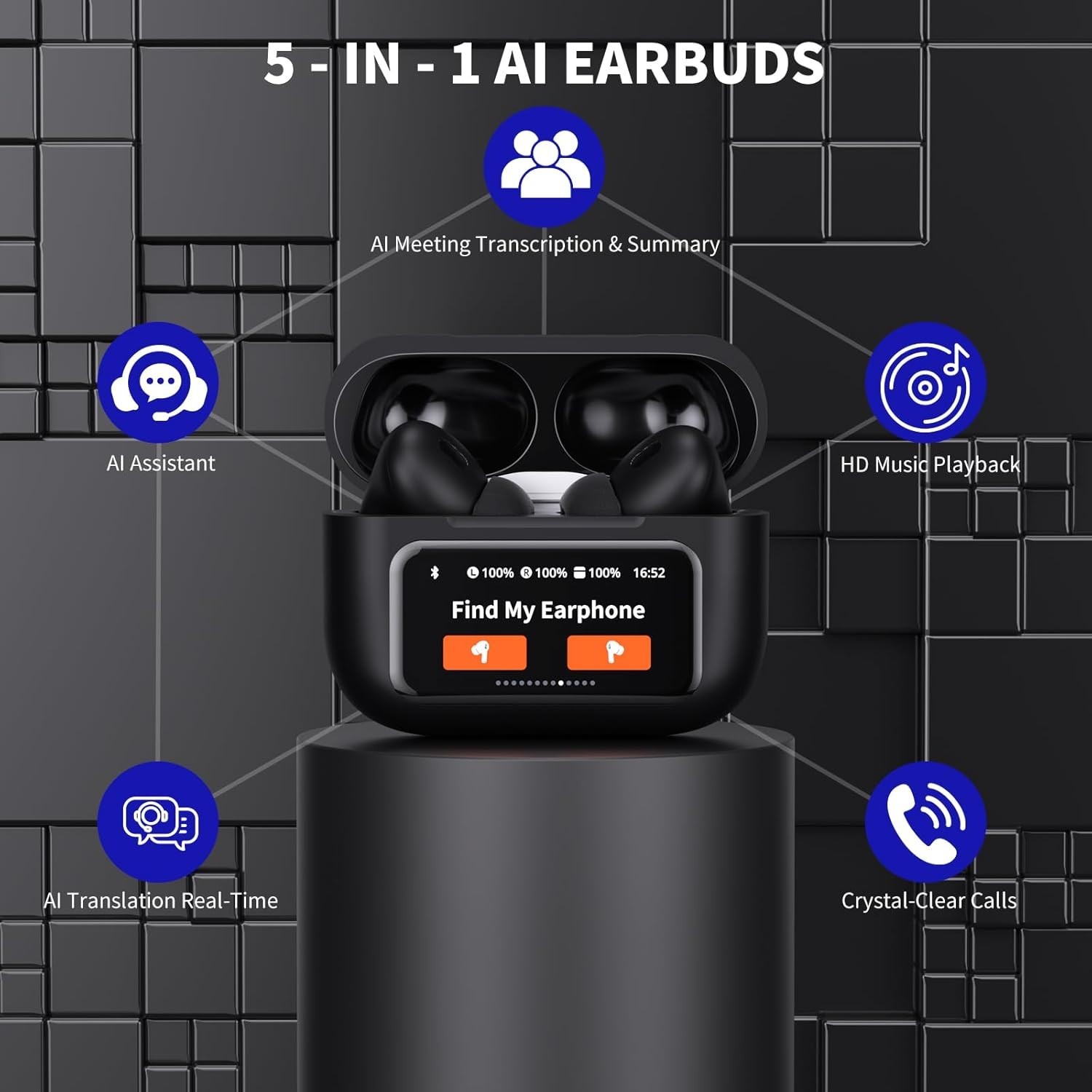 AI Translation Earbuds with Display Real Time Translation via App, 144 Languages