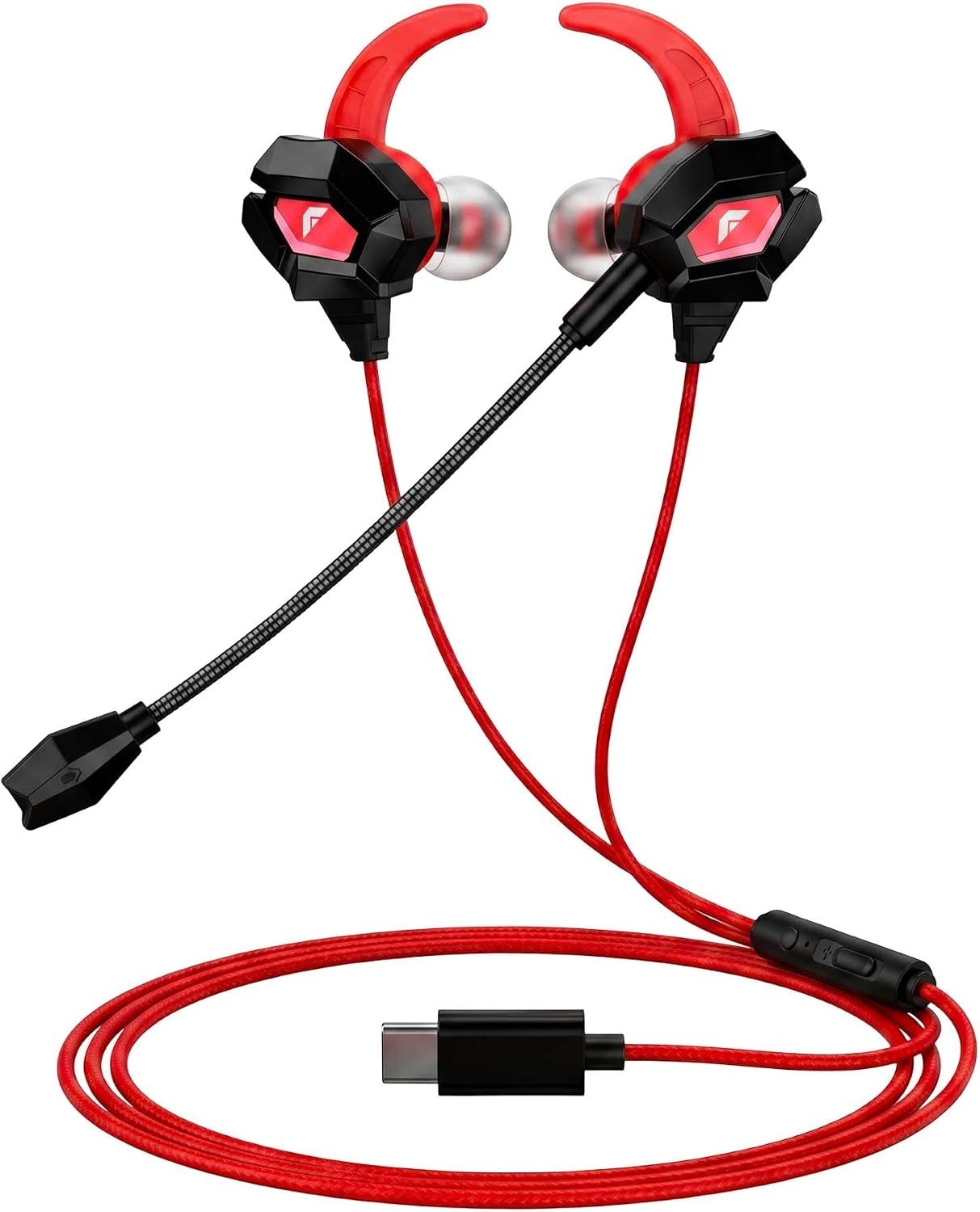 FASTER GH-1C USB-C Wired Gaming Earphones, Detachable Mic, 10mm Driver