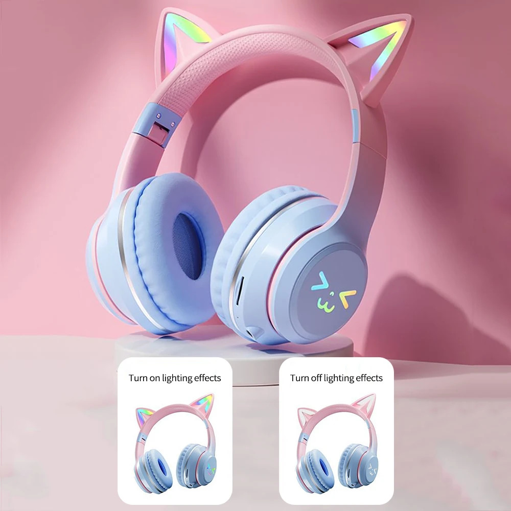 Cute Cat Ear RGB Shaded Wireless Headphones Bluetooth Earphones with