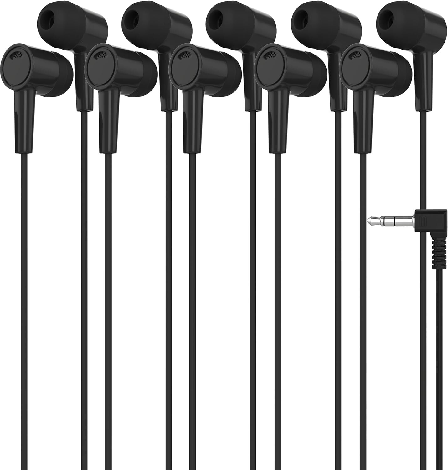 5 Pack of BLACK 3.5mm In Ear Earbuds Headphones – Individually Wrapped – Bulk