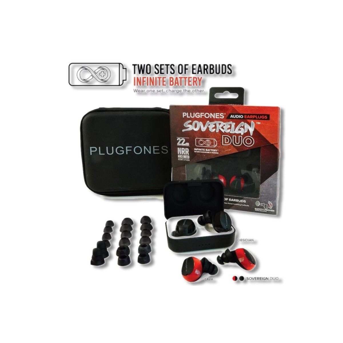 Plugfones Sovereign Duo 22 dB Nylon/Silicone/Soft Foam True Wireless PSD-BRBB