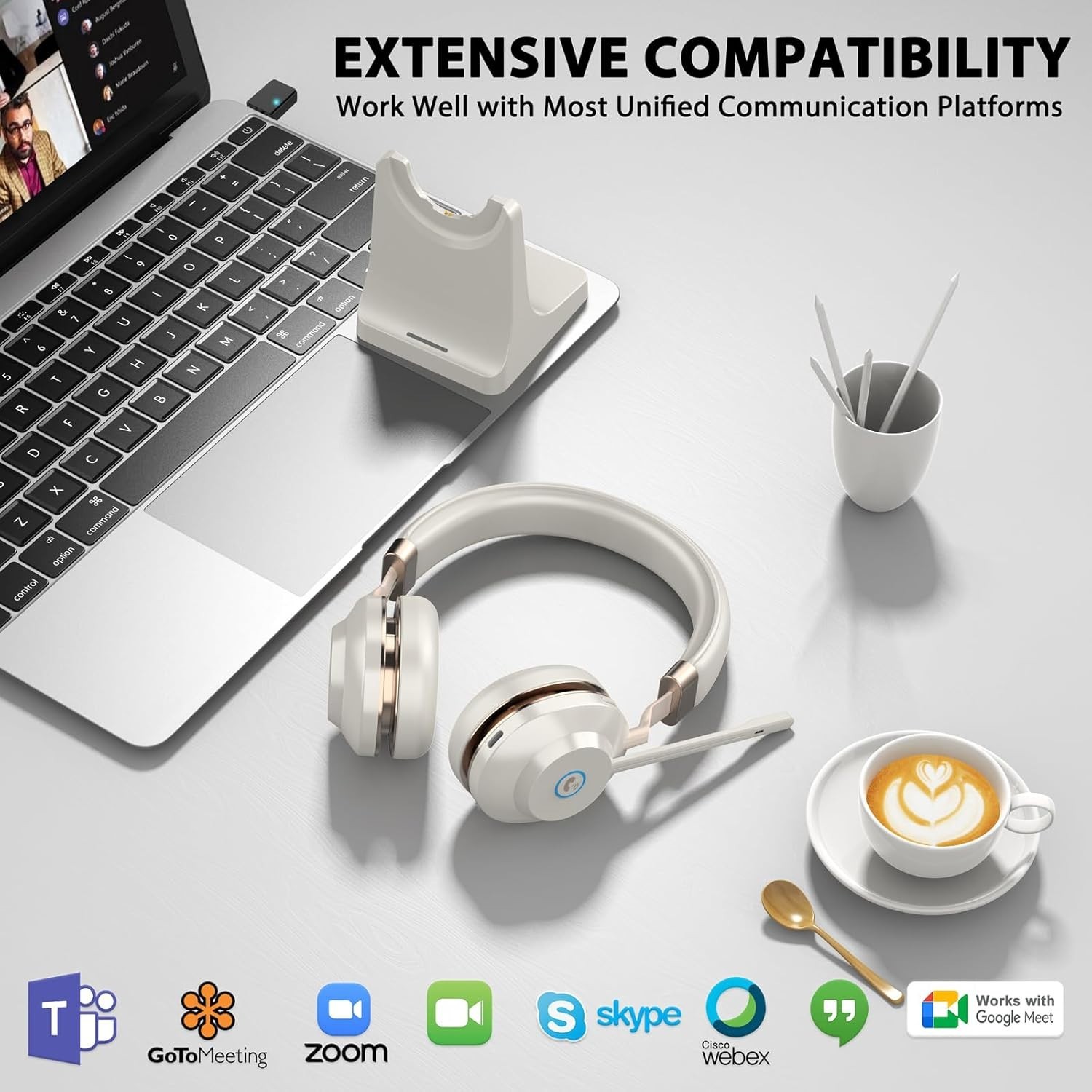 Wireless Headset with Noise Canceling Microphone, Bluetooth V5.2 & Dongle