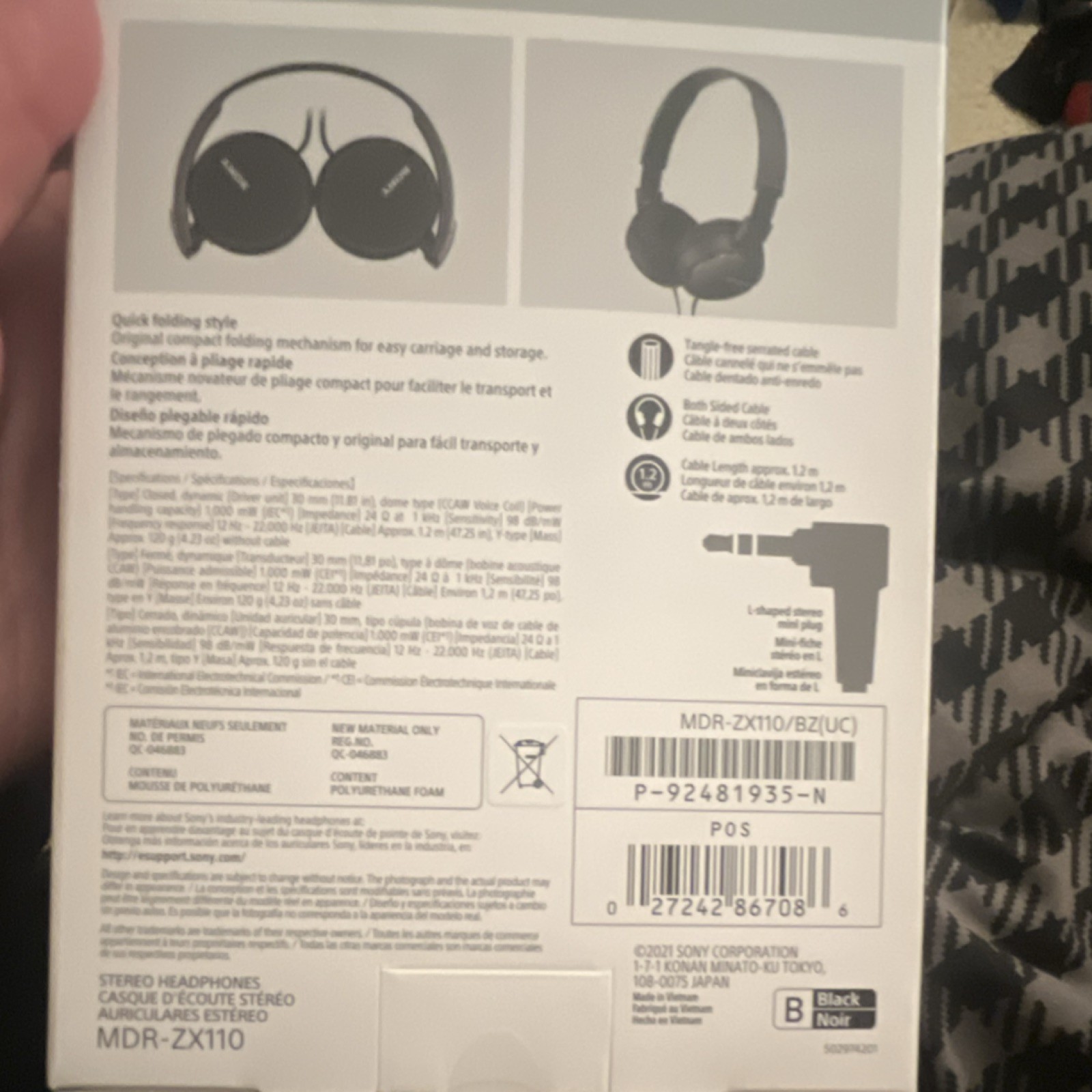 Sony MDR-ZX110 Black Wired On-Ear 3.5mm Headphones 1.2m Tangle-Free
