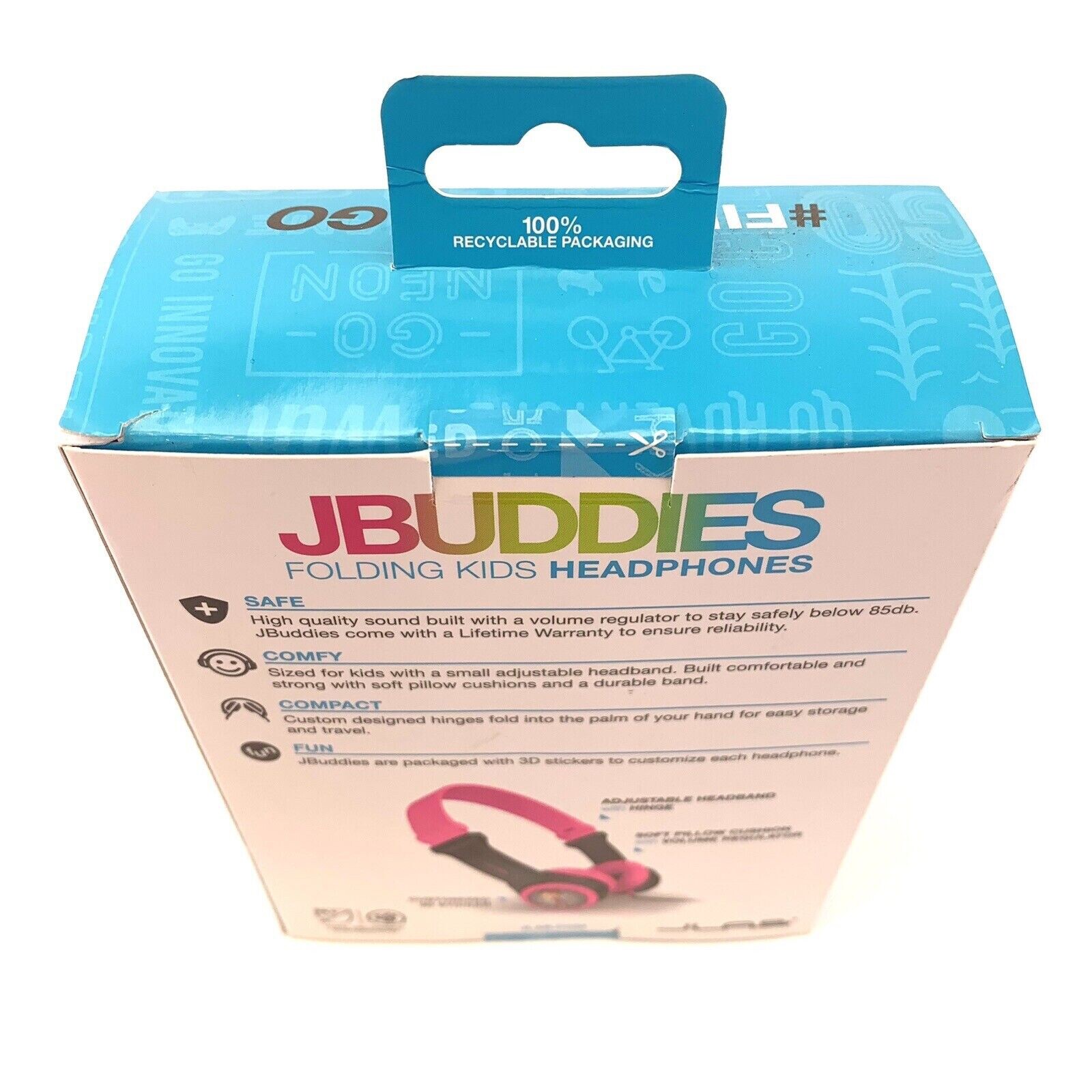 NEW JLab JBuddies PINK/BLACK Folding On Ear Wired KIDS Headphones portable safe