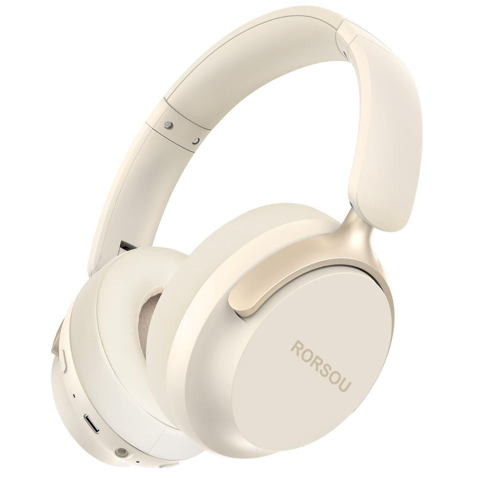 RORSOU B8 Bluetooth Headphones Over Ear, 6 EQ Music Modes Large, Beige White