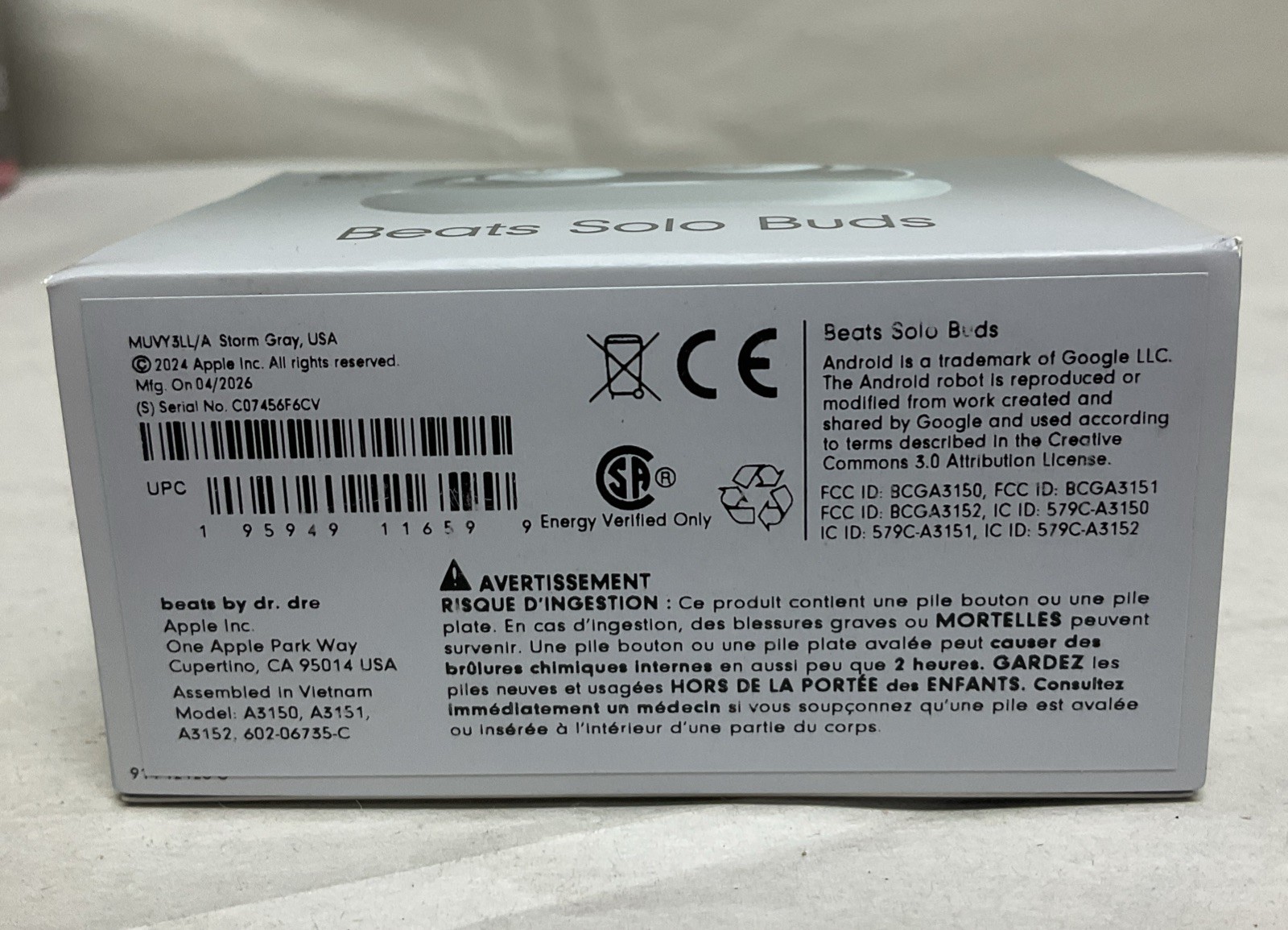 Beats – Solo Buds True Wireless Earbuds – Storm Gray MUVY3LL/A NEW!
