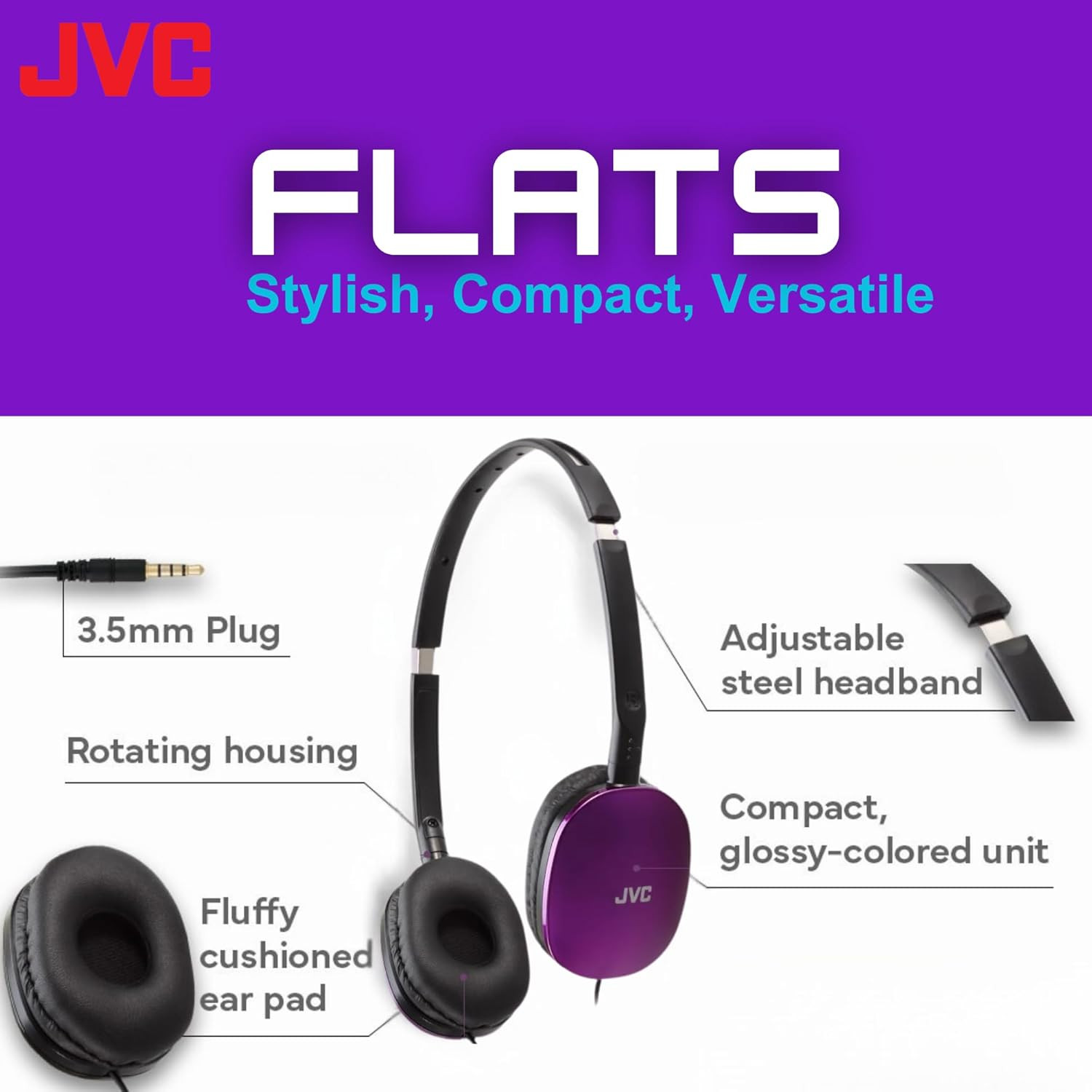 Flats On-Ear Wired Headphones – Flat Foldable Design – 30Mm Driver for Powerful