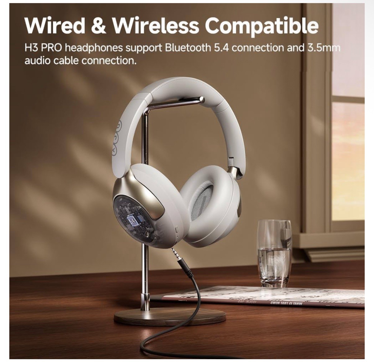 Black QCY H3 Pro Wireless Bluetooth 5.4 50dB ANC LDAC Over-Ear Headphones