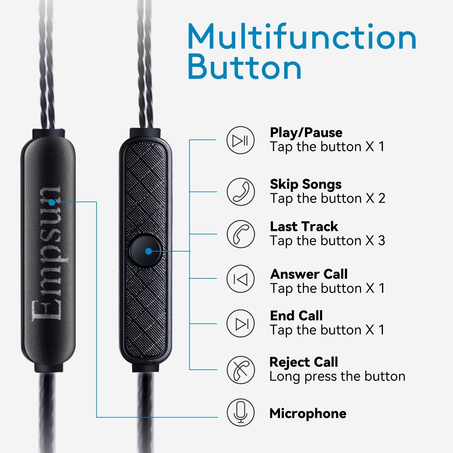 Empsun Wired Earbuds Headphones 3.5mm In-Ear Mic Black Noise Isolation