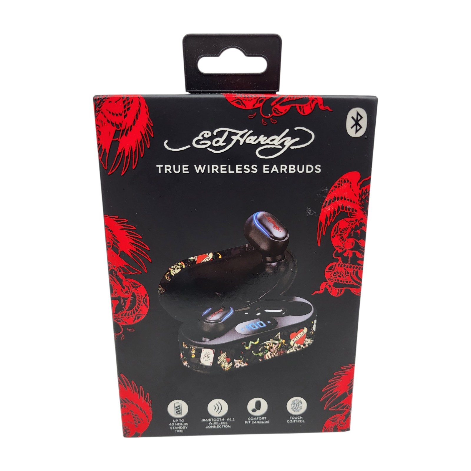 Ed Hardy True Wireless Earbuds Red And Black Designer Tattoo Skulls